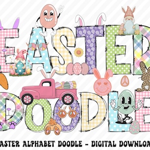 Alfabeto de Pascua Doodle, Pascua Png, Paquete de imágenes prediseñadas de Pascua, Letras y números de Pascua, Alfabeto de Pascua Doodle, Pascua png, descarga digital