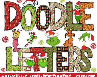Christmas Letters Doodle, Christmas Clipart Png, Files, Christmas Sublimation Doodle Letters, Christmas Font Png, Digital Alphabet Png