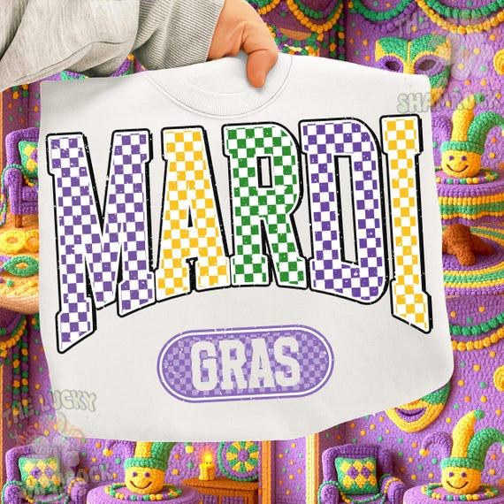 Checkered Mardi Gras Png, Mardi Gras Png, Mardi Gras Varsity Png, Louisiana Png, Fleur de lis Png, Mardi Gras Shirt png, Crawfish Png