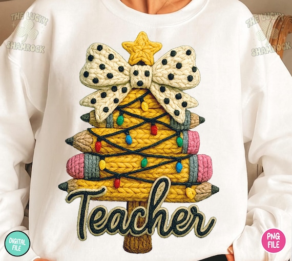 Faux Yarn Teacher Christmas PNG, Christmas Latch hook png, Retro Christmas teacher png, Merry Teacher png design, Trendy Teacher png Design