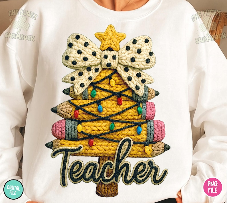 Faux Yarn Teacher Christmas PNG, Christmas Latch hook png, Retro Christmas teacher png, Merry Teacher png design, Trendy Teacher png Design image 1