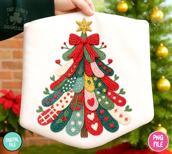 Crochet Christmas Tree PNG | Faux Yarn Texture Holiday PNG | Cozy Knit Christmas Design | Festive Sublimation Digital Download