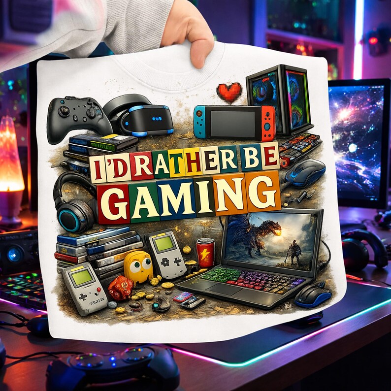 I’d Rather Be Gaming PNG, Gamer Collage Shirt Design, Video Game Lover ...