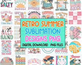 Retro Summer PNG Bundle, Beach Designs (Digital Download)