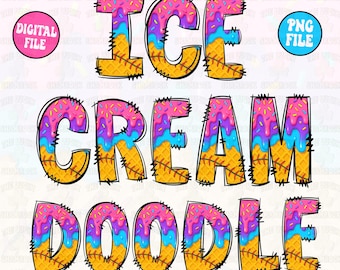 Drippy Ice Cream Doodle Png, Ice cream Drip Alphabet Doodle png, Basebal Alphabet png, Pink Blue Font png, Digital Alphabet, summer font png