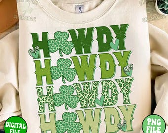 Howdy St. Patricks Day Png, Western St Patrick png, St Patricks day png, Western St patty day Png, Retro St patrick day png, Lucky shirt png