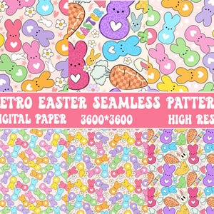 Retro Easter Pattern, Easter Bunnies Seamless Digital Paper, Pastel Easter Bunny Rabbits Repeating Pattern, Retro Easter Seamless Pattern