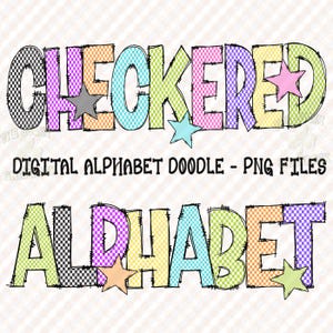 Checkered Alphabet Doodle PNG, Alpha Doodle letters, Checkered Letters PNG, Digital Alphabet doodle png, Racing Checkered Alphabet png