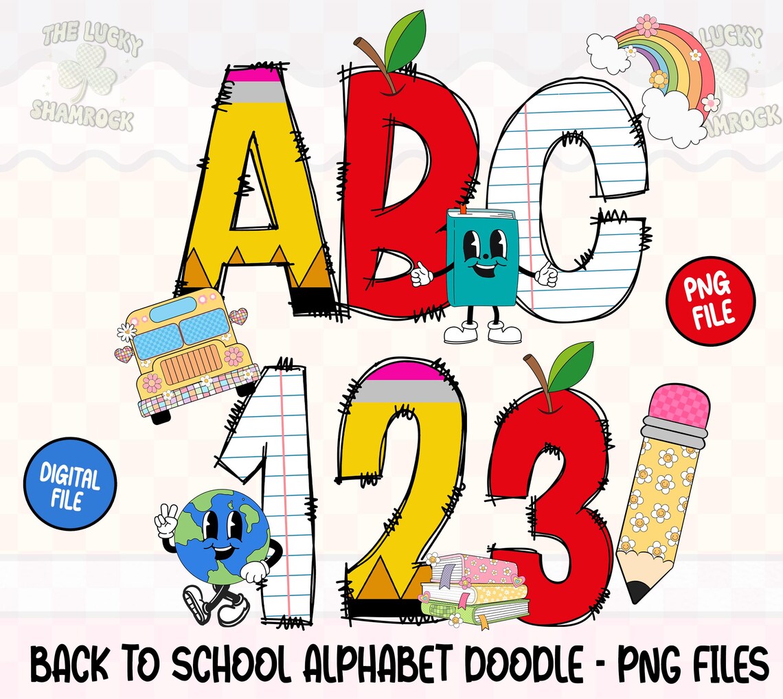 School Alphabet Doodle Png, Alphabet Png Bundle, Teacher Doodle Png ...