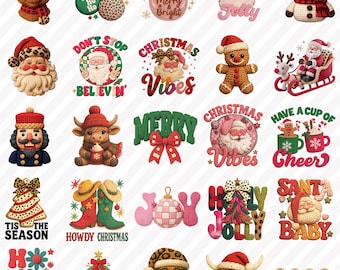 Christmas Crochet PNG Bundle, Faux Yarn Character Clipart, Santa Reindeer Snowman Gingerbread Cow Nutcracker PNG, Cozy Holiday Set