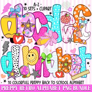 Retro School Alphabet png Bundle, Teacher Doodle Font, Pencil Coquette Letters PNG, Teacher Doodle font png, School Alpha Pack png Bundle