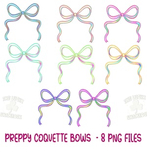 Preppy Coquette Bow PNG Bundle, Girly Ribbon Clipart, Pastel Bow Designs, Colorful Coquette bow png, trendy coquette bow png, preppy png