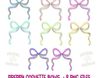 Preppy Coquette Bow PNG Bundle, Girly Ribbon Clipart, Pastel Bow Designs, Colorful Coquette bow png, trendy coquette bow png, preppy png