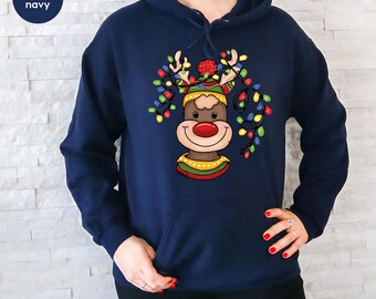 Cozy Reindeer Christmas Sweatshirt, Merry Christmas Gifts, Hoodies and Sweaters, Winter Reindeer Pullover, Cute Reindeer Holiday Hoodie