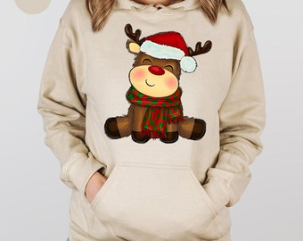 Cute Reindeer Christmas Sweatshirt, Christmas Reindeer Tee, Rudolph Reindeer Sweater, Merry Christmas, Christmas Hoodie, Festive Deer Shirt