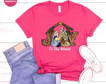 Joy To the World T-Shirt, Christmas Gift, Coquette Jesus Christmas tshirt, Baby Jesus , Bible Verse Shirt, Christmas Shirt, Family T-shirt