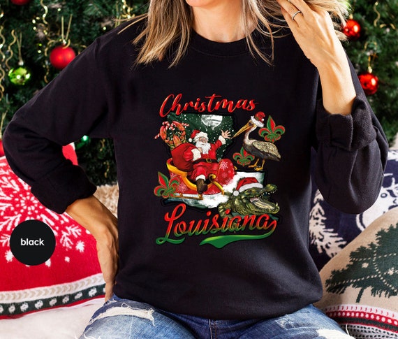 Christmas Louisiana Graphic Sweatshirt: Santa, Pelican, Crawfish