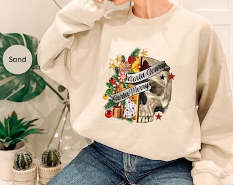 Sorta Merry Sorta Scary Sweatshirt, Skull Shirt, Skeleton Christmas Shirt, Christmas Skeleton Shirt, Christmas Sweatshirt, Christmas Gift