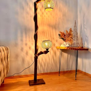 Rustic Floor Lamp , Handmade Wooden Lamp , Boho Decor Light , 140cm & 180cm , Walnut Finish, Modern Rustic Touch, Wood Floor Lamp, Home Gift