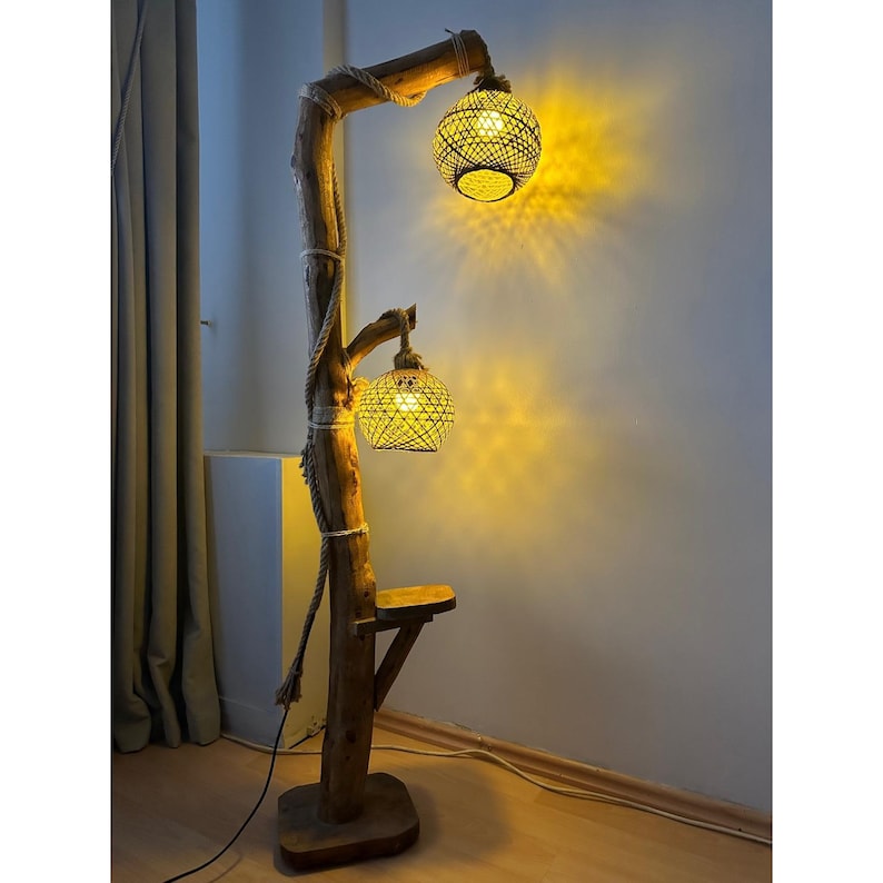 Lámpara de pie de árbol, lámpara de pie de madera natural, lámpara de pie, lámpara de esquina de madera, lámpara de pie rústica hecha a mano para decoración del hogar, lámpara de sala de estar