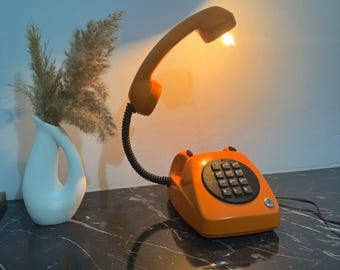 Orange Retro Telephone Lamp, Vintage Rotary Phone Light