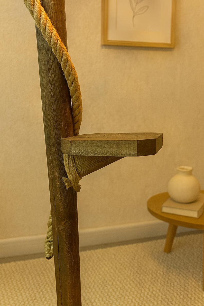 Rustic Wooden Floor Lamp with Rattan Shade – Handmade Shelf Lamp image 4