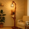 Wood Floor Lamp, Handmade Rustic Wood Floor Lamp,  Reading Nook Light for Living Room & Bedroom, Natural Home Decor, 140 cm / 55'',