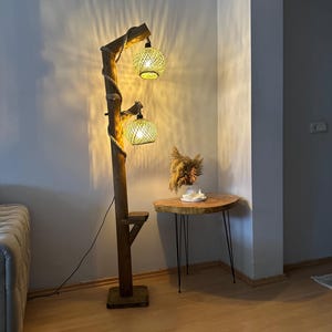 Tree Floor Lamp, Handmade Rustic Wood Floor Lamp, Unique Floor Lamp,  Handmade Lampshade, Rustic Decor Lampshade, Wood Corner Lamp, 180cm