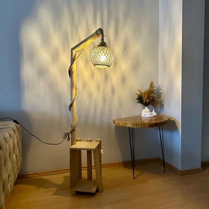 Wooden Floor Lamp - Rustic Pine Lamp - Handmade Lighting - Reading Corner Lamp -  Bookshelf Floor Lamp - Mother’s Day Gift - Home Decor Lamp
