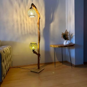Rustic Wooden Floor Lamp – Tree Lamp – Pine Wood Standing Light – Handmade Lighting – Cozy Room Decor – Gift for Home - Wood Home Decor