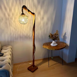 Floor Lamp - Rustic Wooden Floor Lamp - Unique Corner Floor Lamp - Decorative Tree Floor Lamp - Handmade Pine Wood Lamp – Boho Corner Light