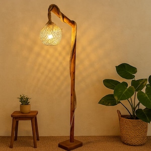 Floor Lamp - Rustic Wooden Floor Lamp - Unique Corner Floor Lamp - Decorative Tree Floor Lamp - Handmade Pine Wood Lamp – Boho Corner Light
