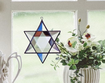 Stained Glass Beveled Star Of David Home Decor suncatcher gift Stained Glass six point star Suncatcher gift for Jewish Holidays friend gift