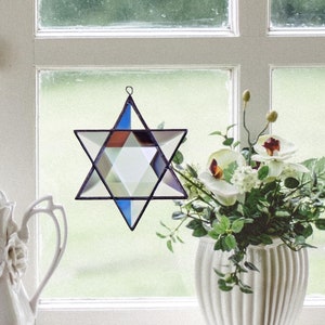 Stained Glass Star of David Suncatcher, Beveled Home Decor