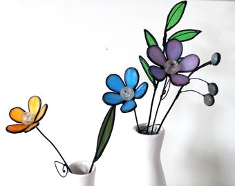 3D Bright Stained Glass Wildflower Bouquet, Flower Stems, Everlasting Flowers, Plant Stake, Trending Flowers, Home and Garden,