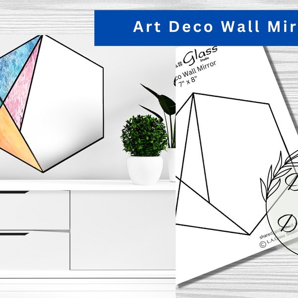 Stained Glass Art Deco Hexagon Wall Mirror Pattern for Download, Beginner Pattern, Wall Decor, DIY Stained Glass, mirror wall decor