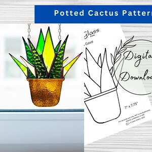Stained Glass Potted Agave Suncatcher Pattern for Download, Desert Plant, Minimalist Stained Glass Pattern, Modern Home Decor,