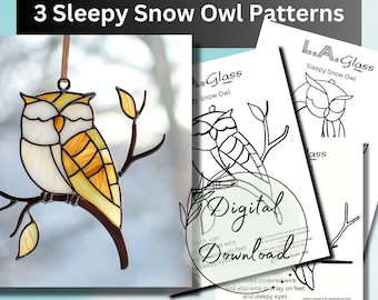 Stained Glass Sleepy Snow Owl Pattern, Beginner-Friendly (PDF Download)