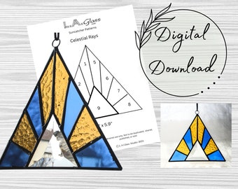 Stained Glass Triangle Celestial Pattern, Indigo Glass, Honeycomb Glass, PDF Instant Download, Hobby License, All skill levels