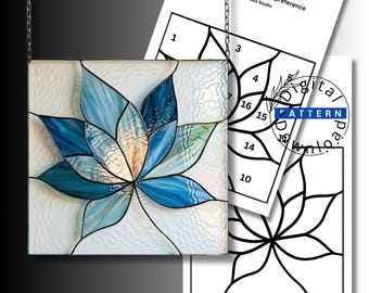 Modern Flower Stained Glass Pattern SVG PDF, Organic Blossom Suncatcher Template, 18 Piece Floral Window Panel, Botanical Digital Download