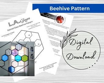 Stained Glass Beehive Pattern,  Honeycomb Glass Pattern, PDF Instant Download, Hobby License, Beginner Glass Pattern, Hexagon Design,