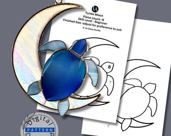 Sea Turtle Moon Suncatcher Stained Glass Pattern | Beginner Coastal Suncatcher (PDF Download)