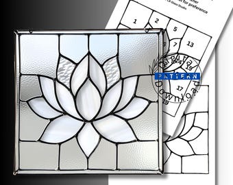 Lotus Stained Glass Pattern • Minimalist Square Suncatcher (PDF, SVG)