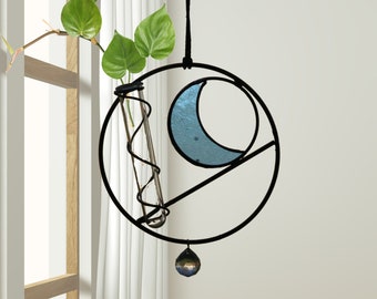 Stained glass propagation station Hanging plant holder Crescent moon Bud vase Reed diffuser Botanical beauty Unique Gift Plant lover gift