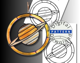 Celestial Saturn Stained Glass Pattern, 14-Piece Planet Suncatcher (Digital Download)