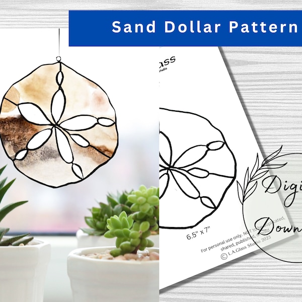 Stained Glass Sand Dollar Pattern for Download, Beginner Pattern, Window Decor, DIY Stained Glass, coastal decor, ocean theme, beach decor