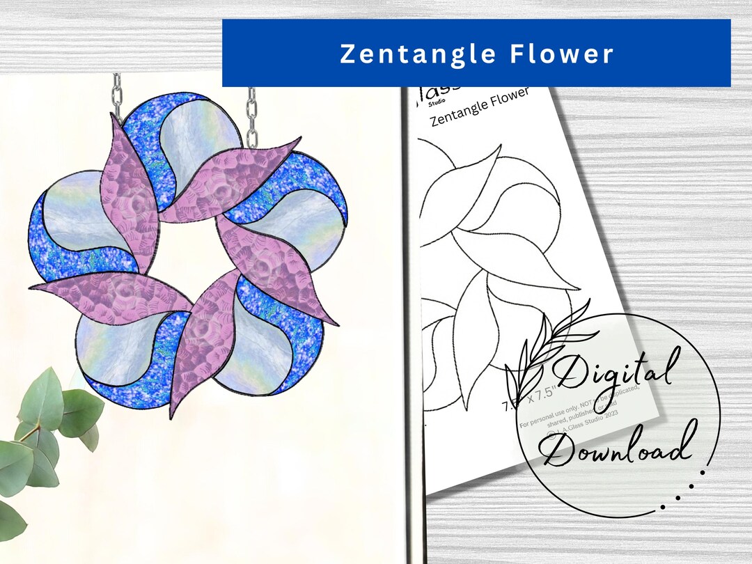 Stained Glass Zentangle Flower Suncatcher Pattern for Download, Mandala