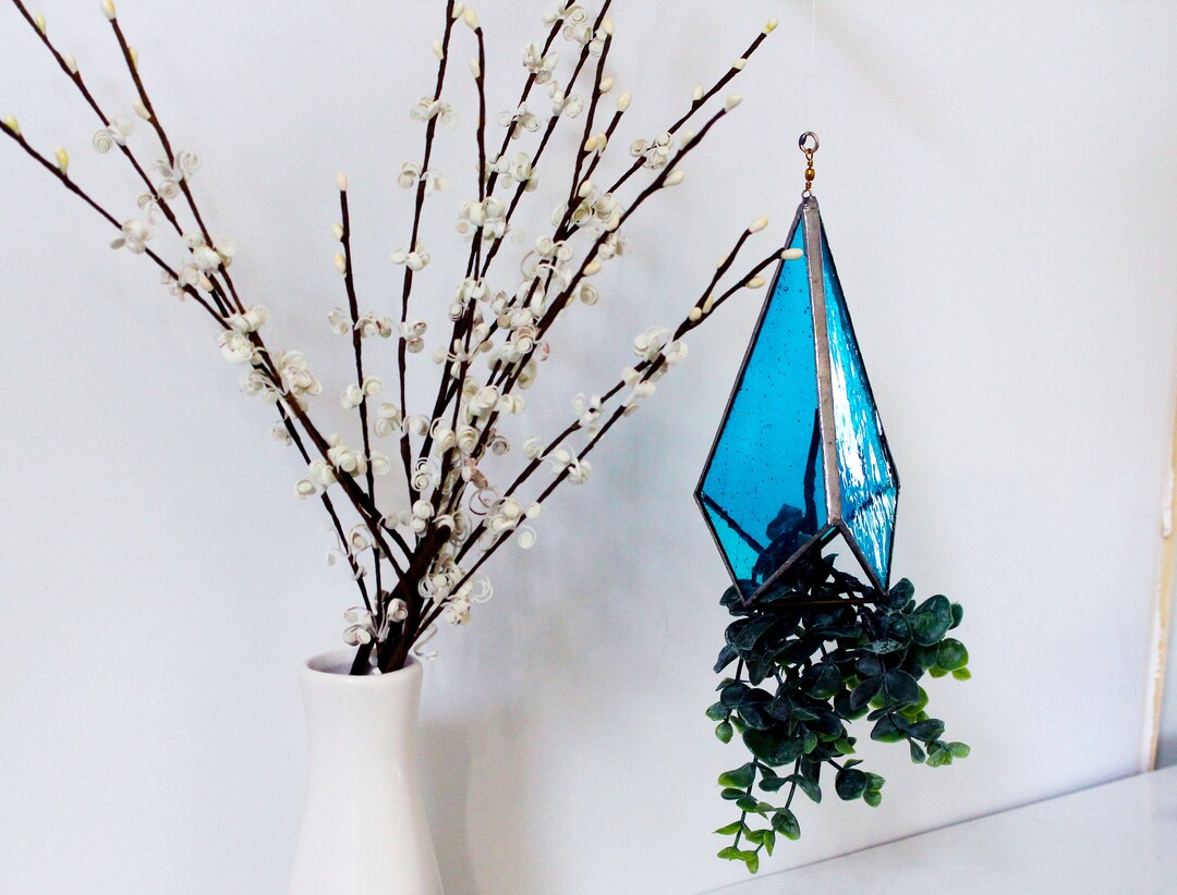 Stained Glass Hanging Planter, Air Plant Holders, Geometric Planters, Home and Garden Etsy
