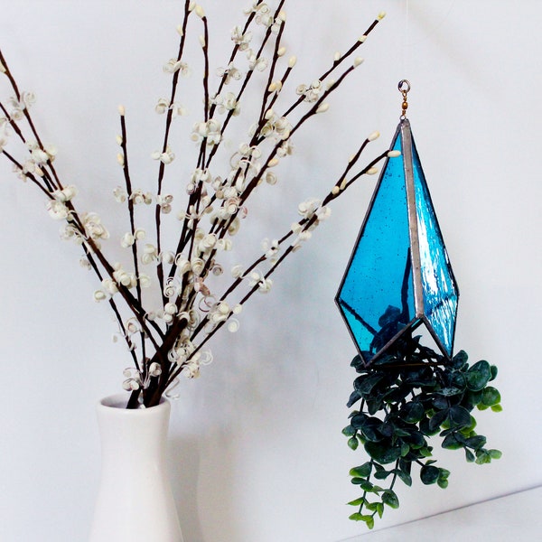 Stained Glass Hanging Planter, Air Plant Holders, Geometric planters, Home and Garden