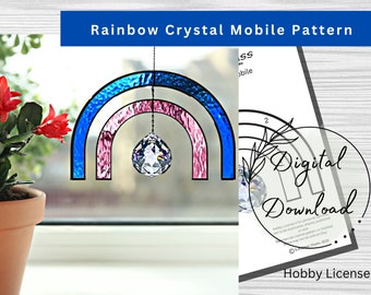 Stained Glass Rainbow Crystal Mobile Pattern, PDF Instant Download, Hobby License, Boho Suncatcher Pattern, Rainbow Suncatcher, Rainbow Art